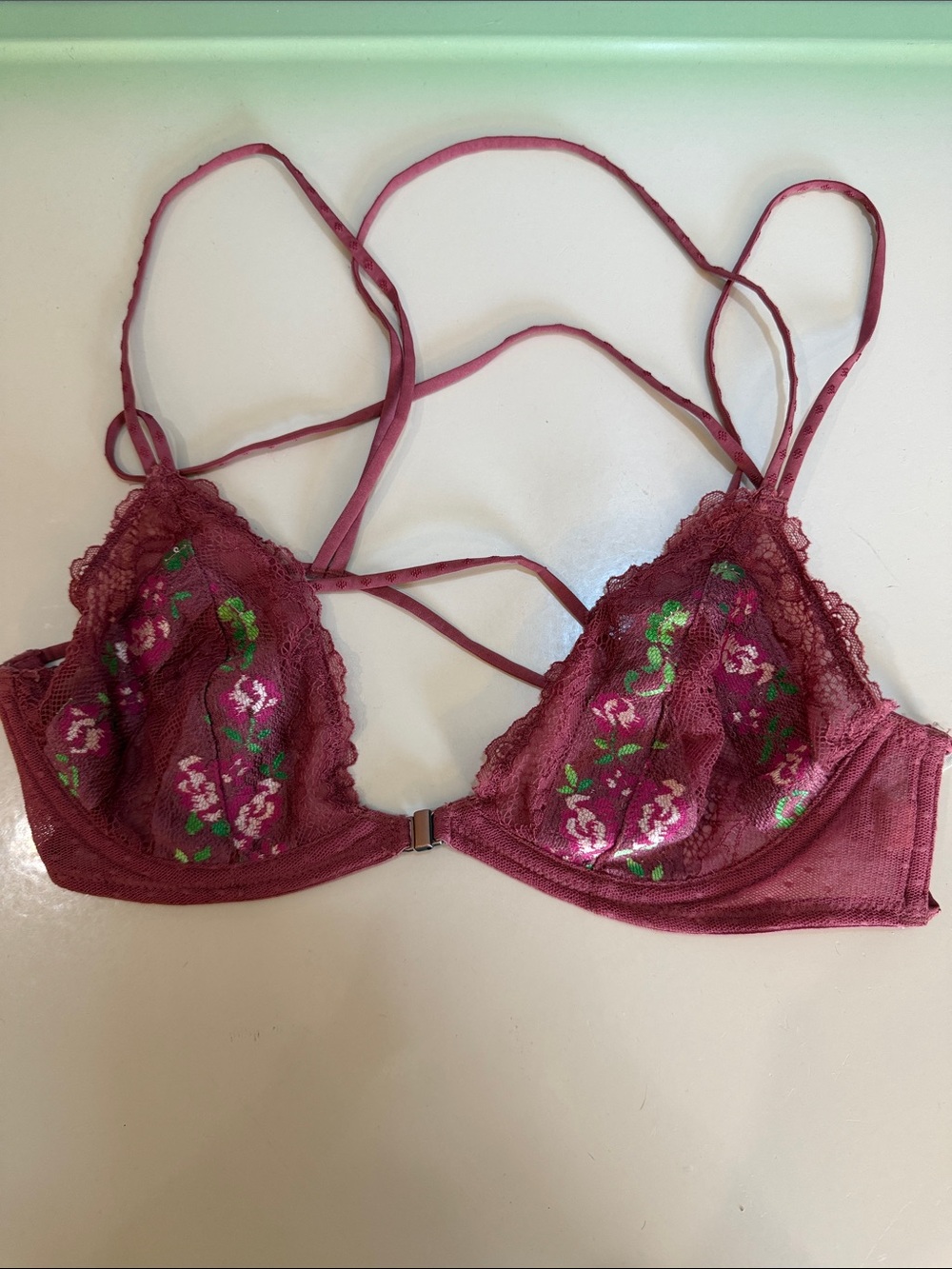 Free people Lace Floral Strappy wired Bralette - Burgundy